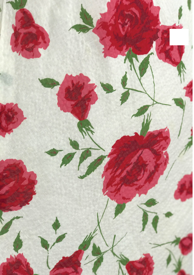 Gorgeous 1950s Magenta Roses Seersucker Cotton Sundress - New!