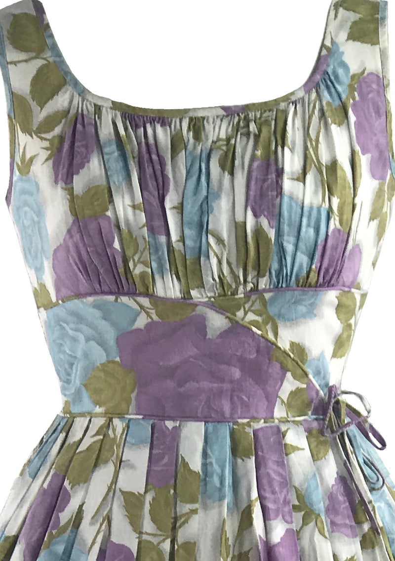 Late 1950s Lavender & Blue Rose Print Dress- New!