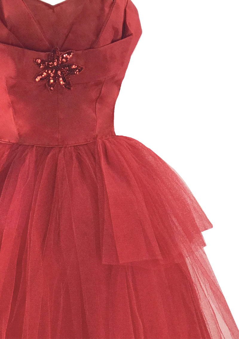 Vintage 1950s Red Tulle Cocktail Dress - New!