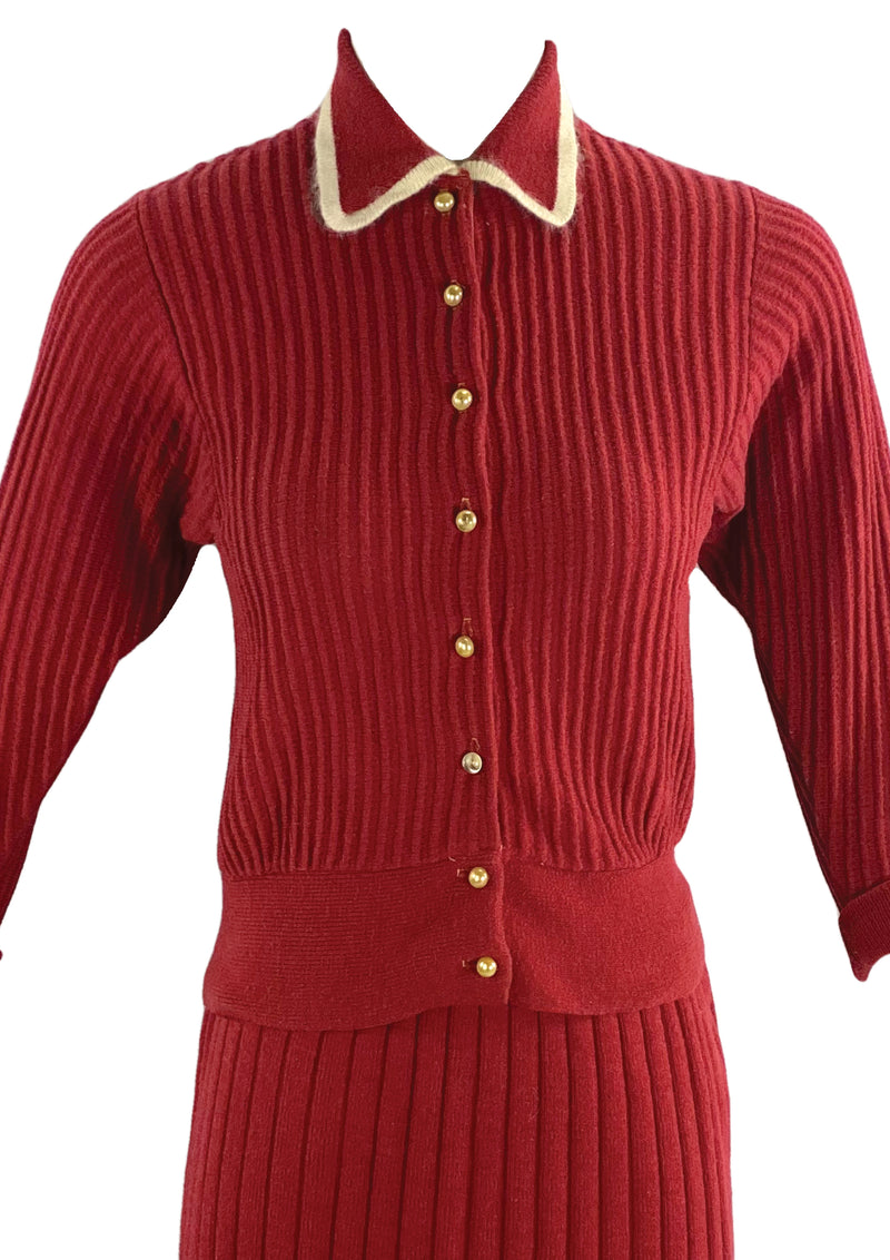 Vintage 1940s Cherry Red Knit Suit- New!