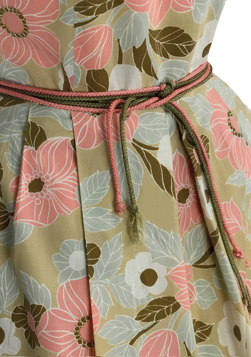 Original 1950s -1960s Sand & Peach Floral Cotton Dress- New!