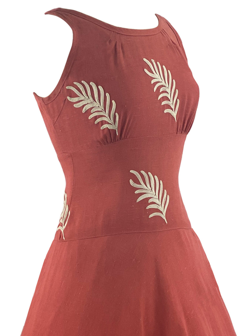 Vintage 1950s Coral Pink Linen Designer Dress - New!