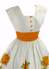 1950s Ivory Polished Cotton with Orange Roses Dress - New!