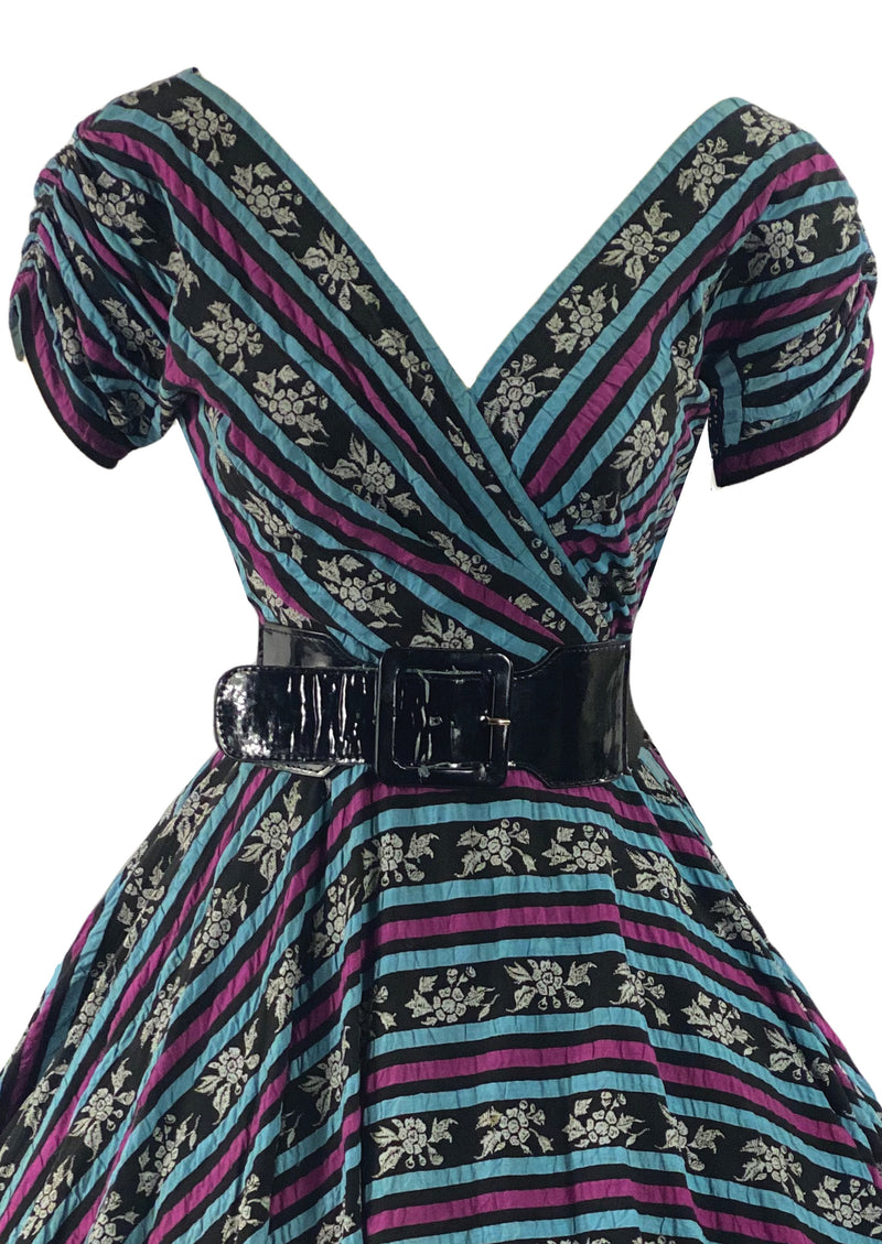 Vintage 1950s Blue and Purple Chevron Stripe Dress - New!