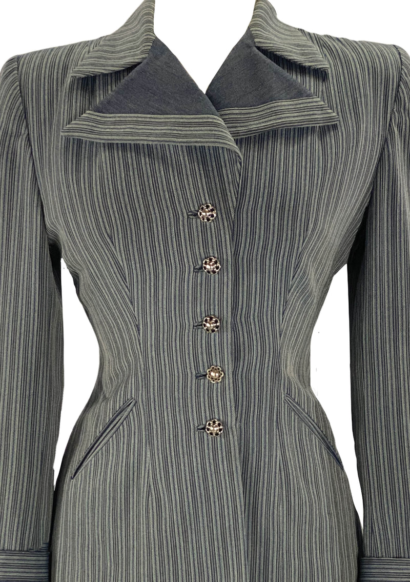 Sophisticated 1940s Striped Two-Tone Wool Suit- New!