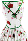 1950s Pink/Red Carnations & Roses on White Cotton Dress  - New!