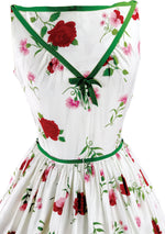 1950s Pink/Red Carnations & Roses on White Cotton Dress  - New!