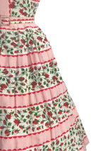 Late 1950s Early 1960s Rosebuds and Stripes Dress - New!