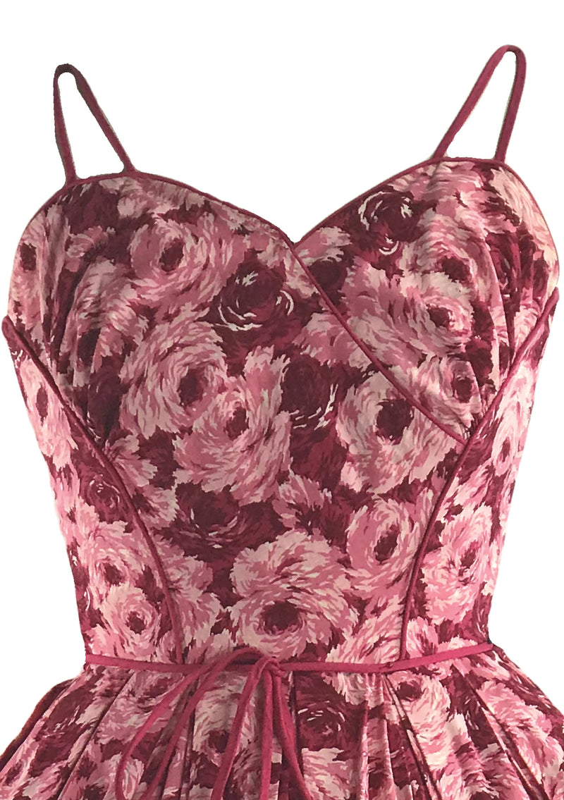1950s Red and Pink Roses Cotton Sundress - New!