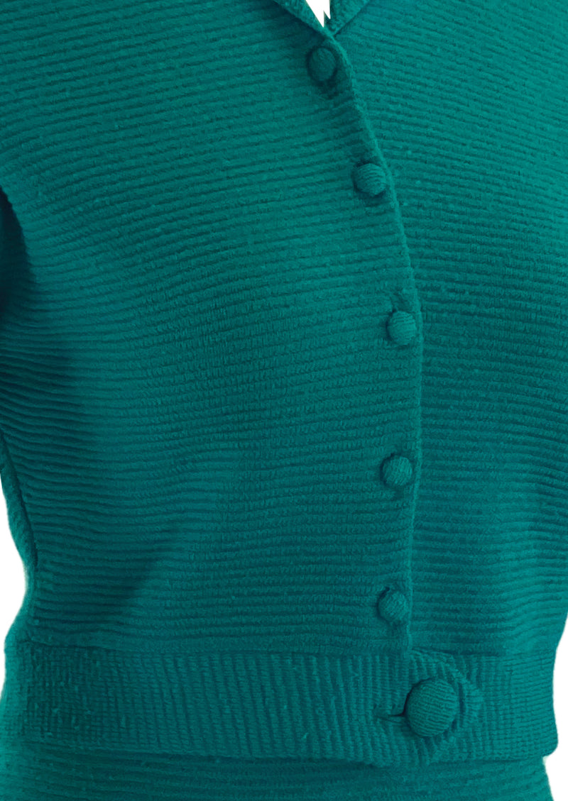 Vintage Early 1960s Teal Coloured Wool Knit Suit - NEW!