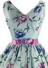 Lovely Late 1950s Blue Floral Seersucker Dress- New!