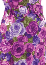 Quality 1950s- 1960s Designer Silk Roses Sheath Dress- New!