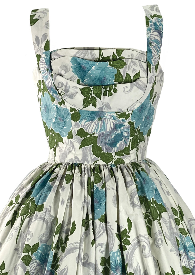 Fabulous 1950s Blue Roses Horrockses Designer Dress- New!