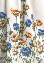 1950s Blue & Bronze Floral Border Cotton Dress  - New! (LAYAWAY)