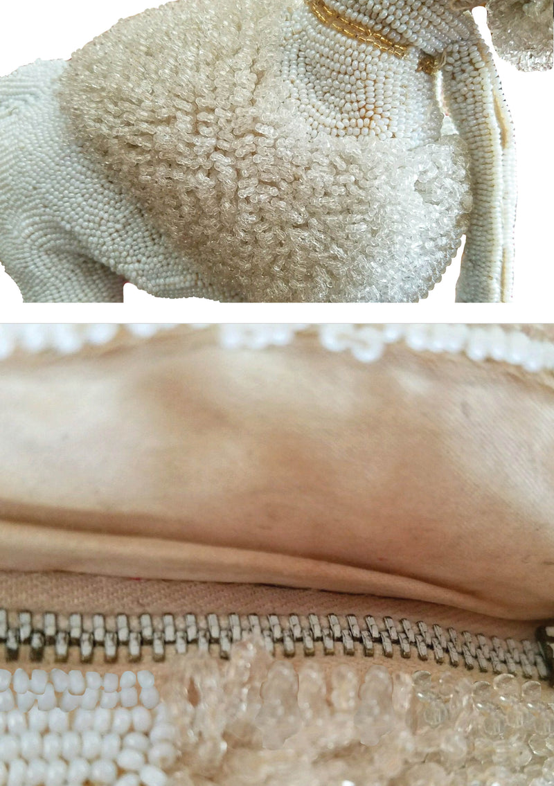 Rare 1950s White Beaded Poodle Figural Handbag - New!