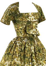 Late 1950s Early 1960s Green & Gold Floral Dress- New!
