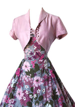 Vintage 1950s Lilac Floral Cotton Dress Ensemble- New!