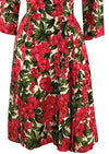 Early 1960s Quality Red Floral Silk Dress- New!