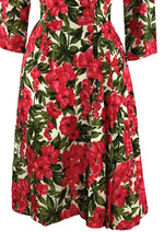 Early 1960s Quality Red Floral Silk Dress- New!