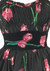 1950s Tulip Print Cotton Applique Sequins Cocktail Dress- New!