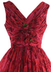 Stunning 1950s Red Rose Organza 3D Party Dress - New!