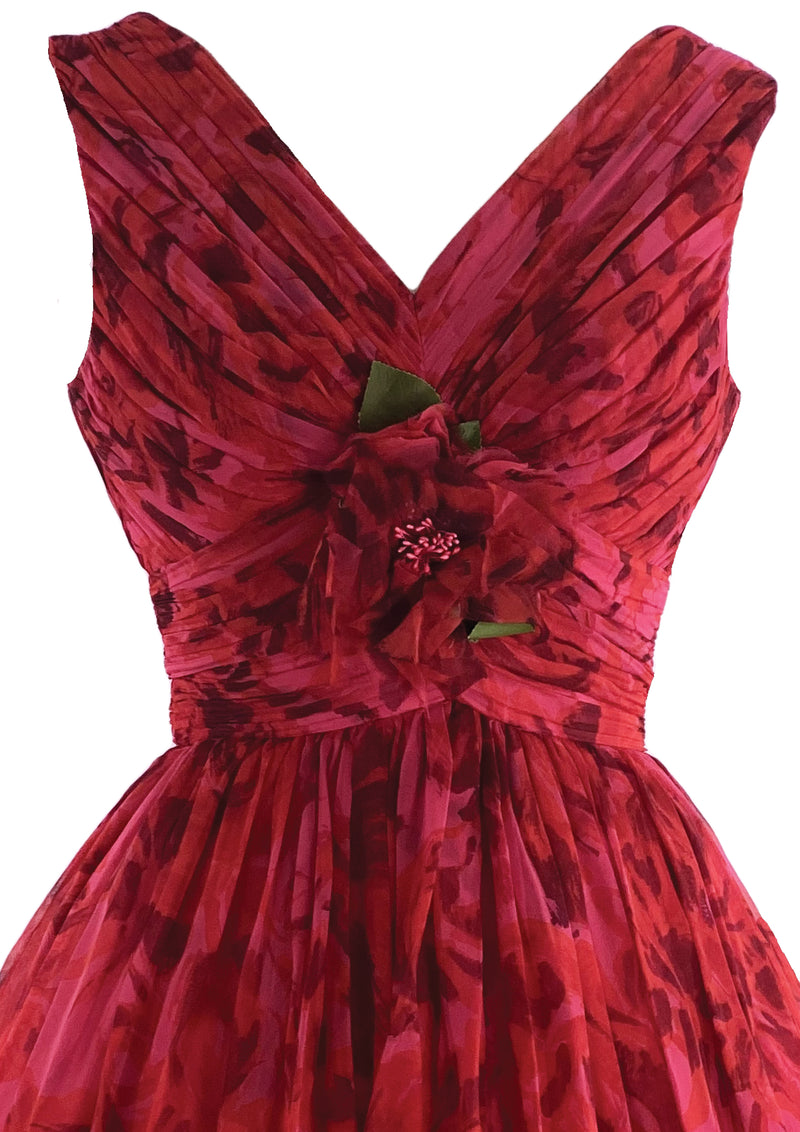 Stunning 1950s Red Rose Organza 3D Party Dress - New!
