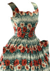 Vintage 1950s Hibiscus Floral Print Cotton Dress - New!