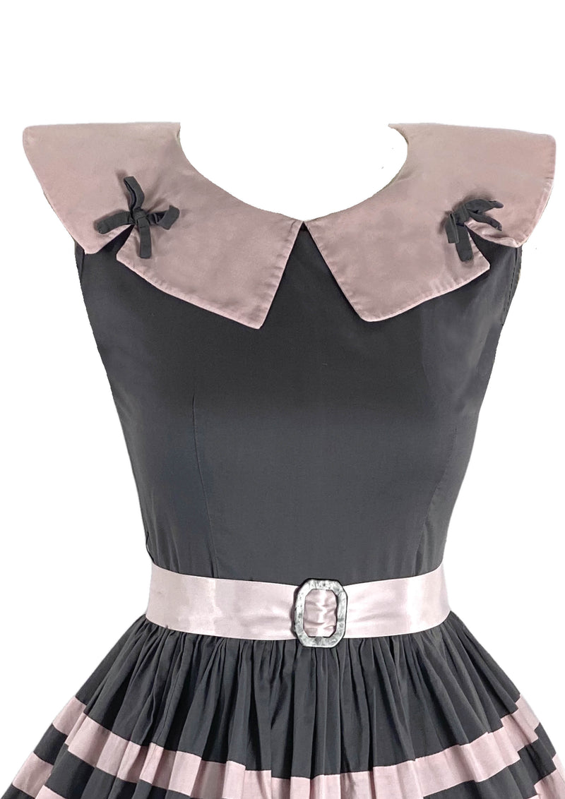 Vintage 1950s Grey and Pink Stripe Cotton Dress- New!