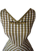 Vintage 1950s Plaid Woven Wool Designer Dress - New!