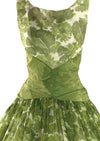 Vintage 1950s Green Floral Chiffon Party Dress - New!