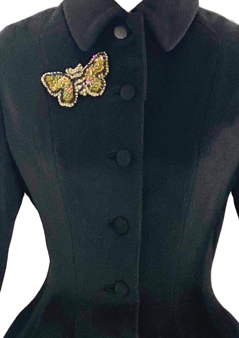 Sublime 1950s Lilli Ann Black Wool Princess Coat- New!