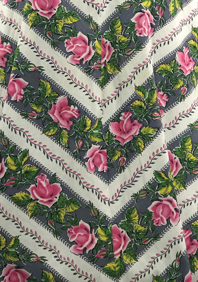 Vintage 1950s Pink Roses Stripe Cotton Dress - New!