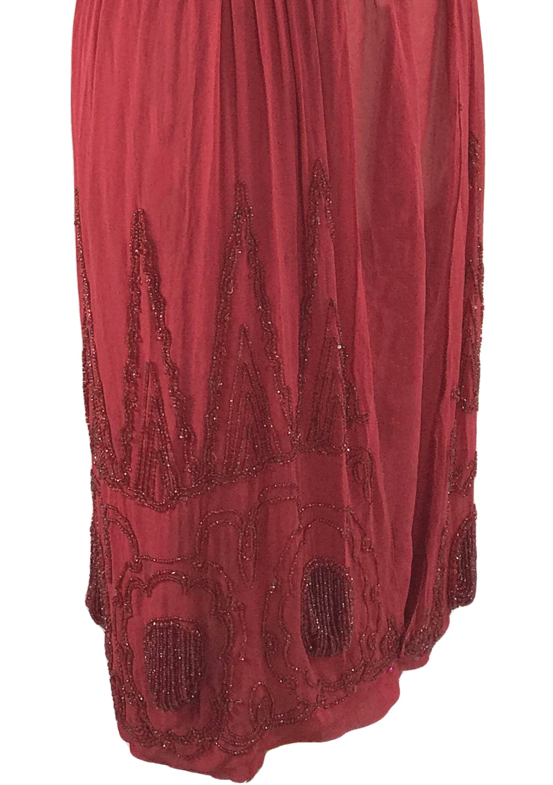 Vintage 1920s Red Beaded Chiffon Party Dress - New! (ON HOLD)