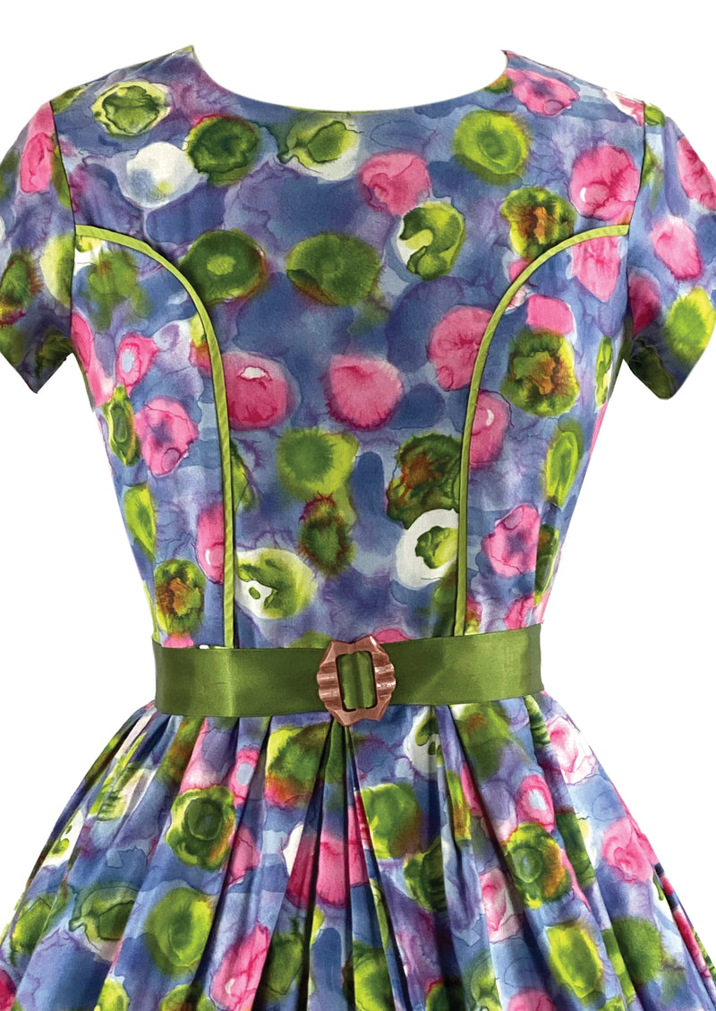 Early 1960s Impressionist Print Floral Cotton Dress - NEW!