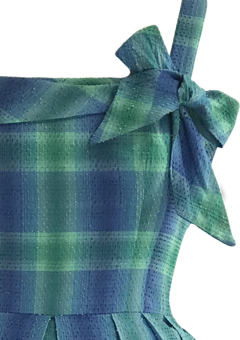 Late 1950s Blue & Green Plaid Cotton Sundress- New!