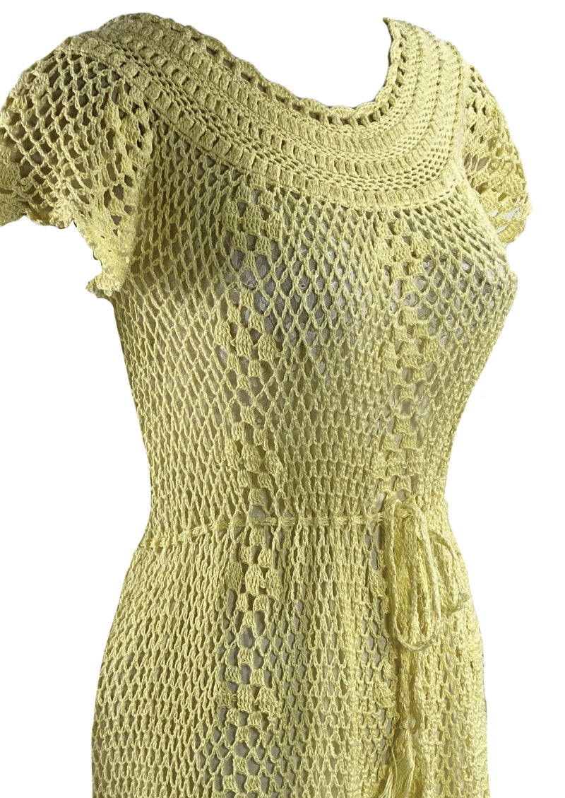 Vintage 1960s Does 1930s Yellow Crochet Dress - New!