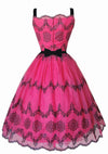 1950's Fuchsia Flocked Floral Chiffon Dress- New