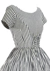 Late 1950s Early 1960s White and Charcoal Stripes Dress- New!