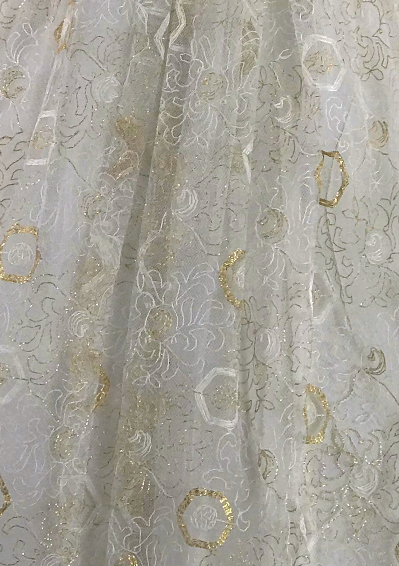 1950s Ivory, Silver and Gold Designer Cocktail Dress - New!