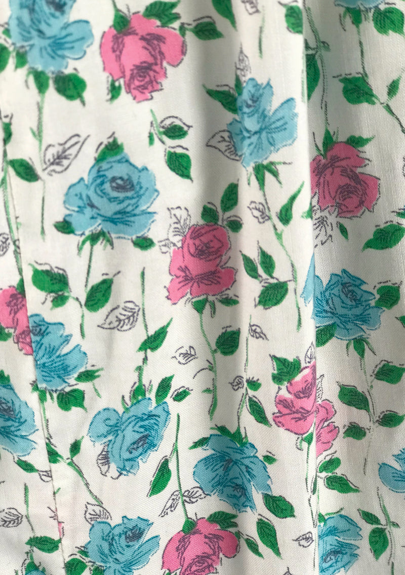 Vintage 1950s Pink and Blue Roses Floral Cotton Dress - New! (ON HOLD)