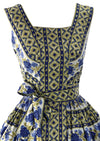 Late 1950s Quality Horrockses Designer Blue Rose Print Cotton Dress - New!