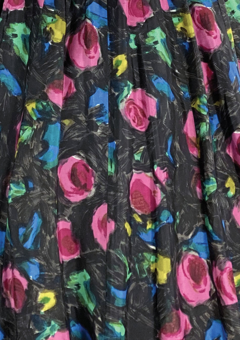 1950s Dark Pink Roses Sambo Fashions Dress - New!