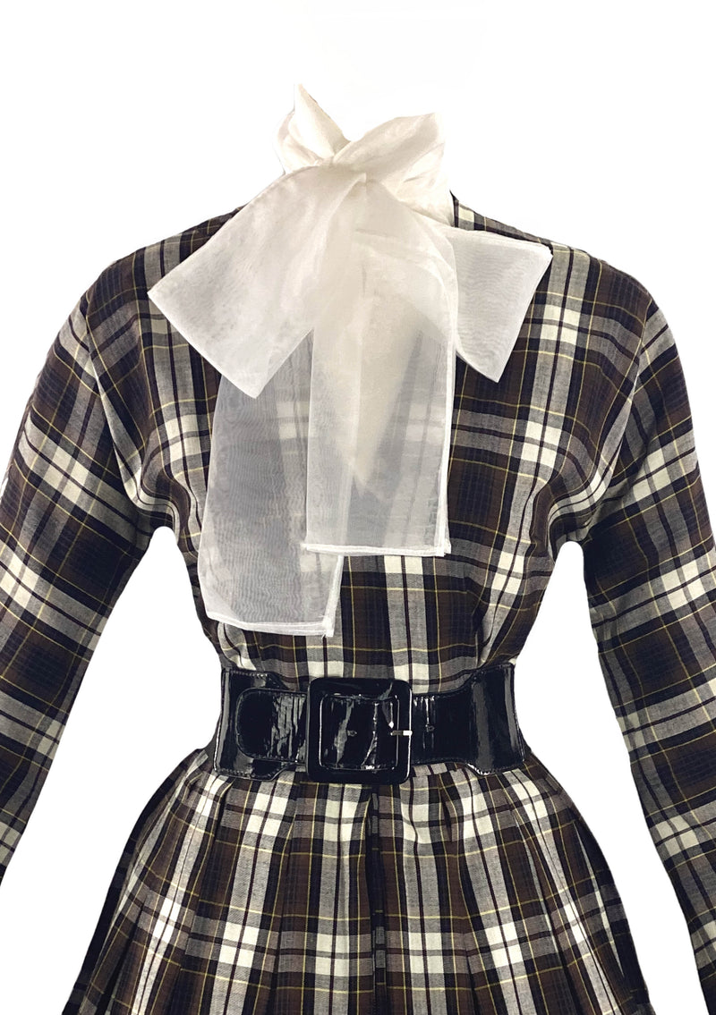Late 1950s to Early 1960s Brown Plaid Cotton Dress- New!