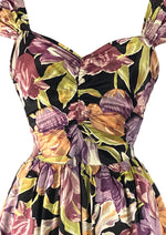 Stunning 1940s Vivid Orchid & Tulips Novelty Print Dress- New!