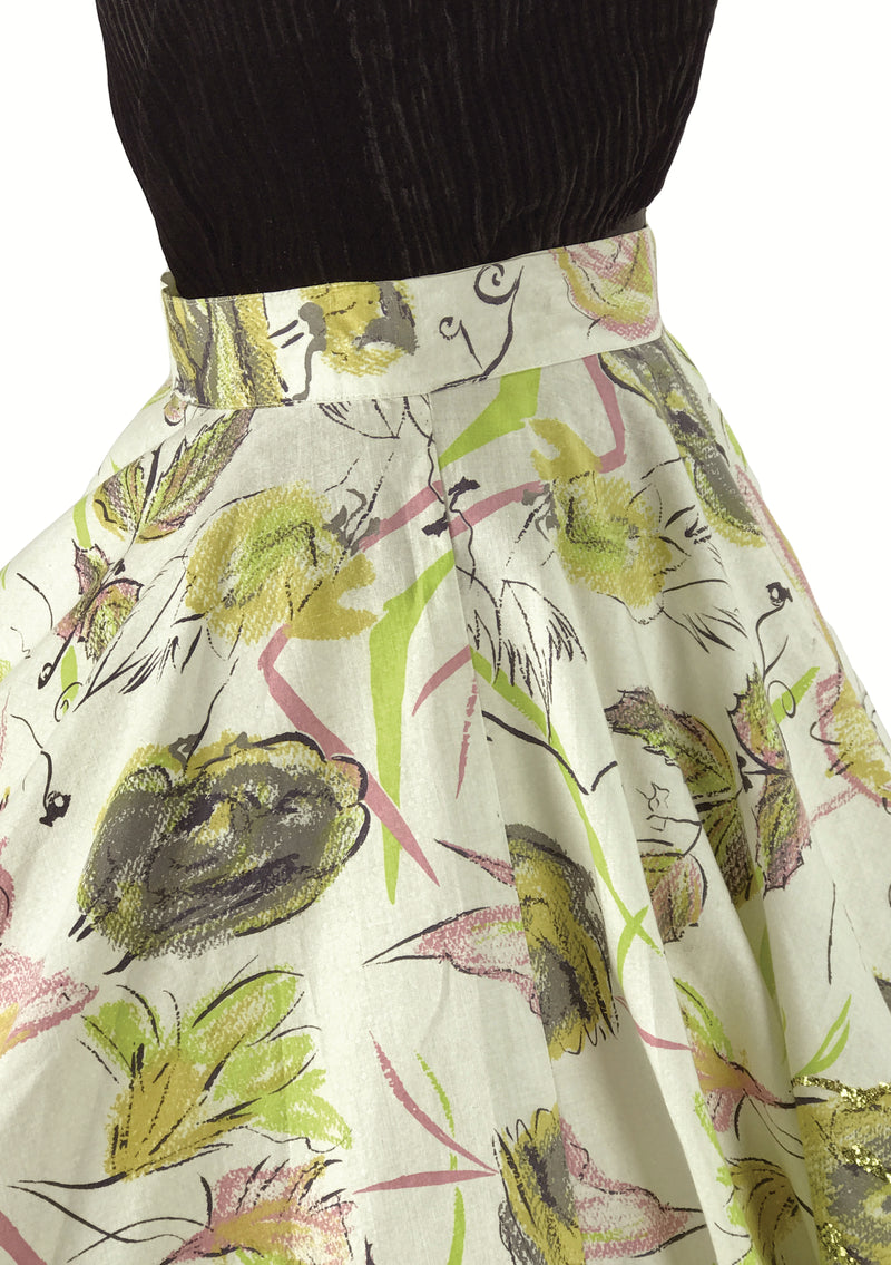 1950s Green Roses, Pink Butterflies & Glitter Skirt - New!