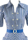 Late 1930s Early 1940s Blue and White Chevron Stripe Dress - NEW!