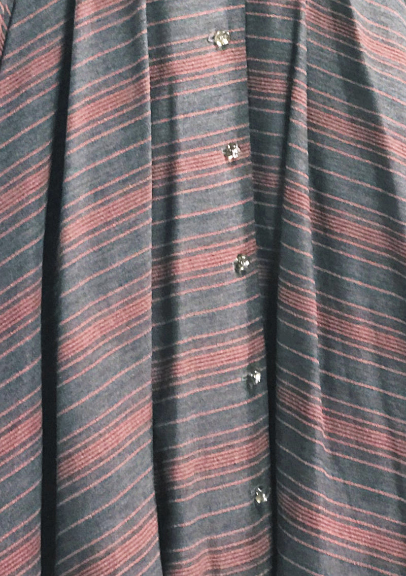 Late 1940s Early 1950s Grey & Pink Chevron Stripe Dress- New!