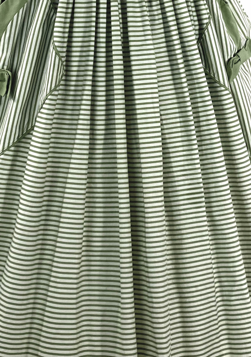 Late 1950s Green and White Stripes Cotton Dress- New!