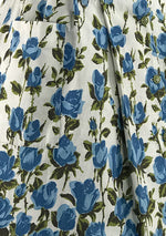 Vintage 1950s Blue Roses Border Print Cotton- New!