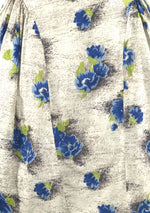 Vintage 1950s Blue Floral Silk Blend Dress - New! (ON HOLD)